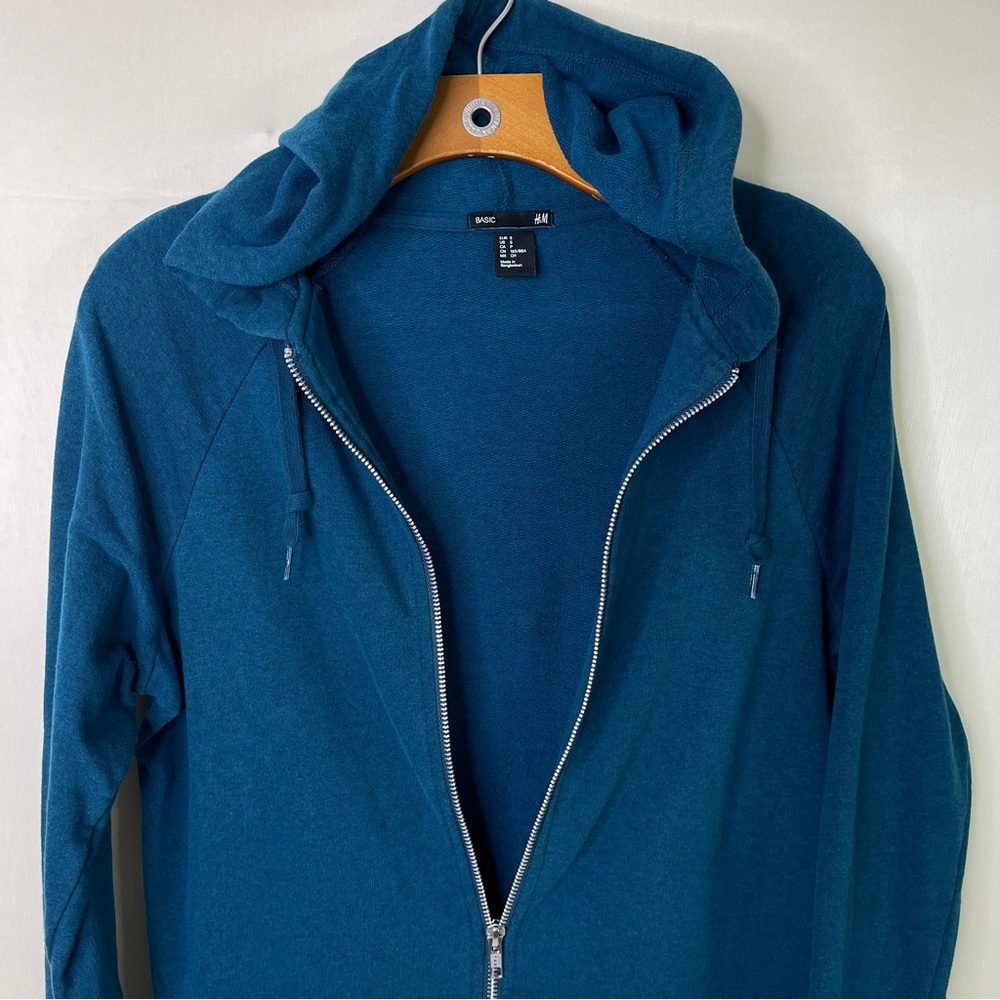 H&M Basic Blue Marl Longline Full Zip Hoodie Sweater Women's Size Small